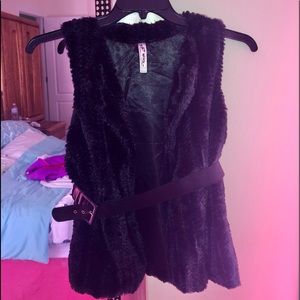 Black Faux Fur Vest w/ Belt